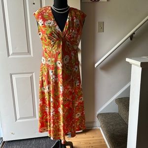 Women's KASPER Julie Floral A-Line Sleeveless Dress Size 4 Papaya Combo. N.W.O.T